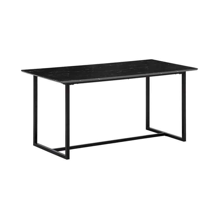 Spisebord 200x90 cm i Sort Marmorlook – Rektangulært Designbord med Metalben