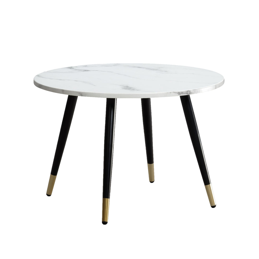 Rundt Sofabord 60 cm med Hvid Marmorlook – Moderne Designbord med Metalstel