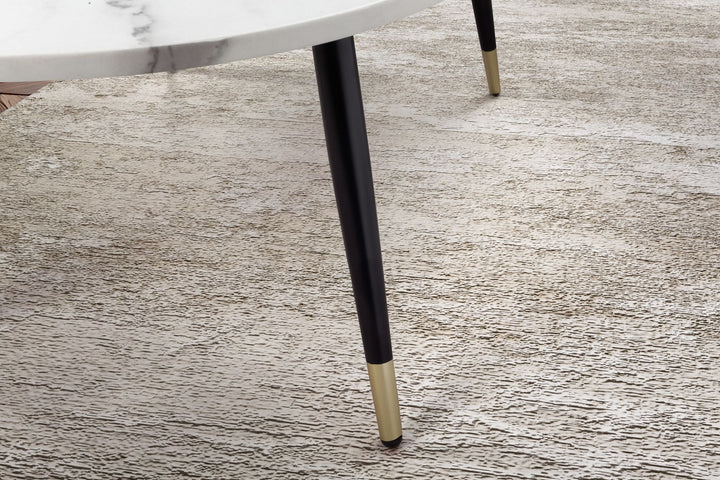 Sofabord 120x60x41,5 cm med marmorlook, hvidt, moderne design, stuebord med metalstel, ovalt sofabord, stort sidebord til stuen