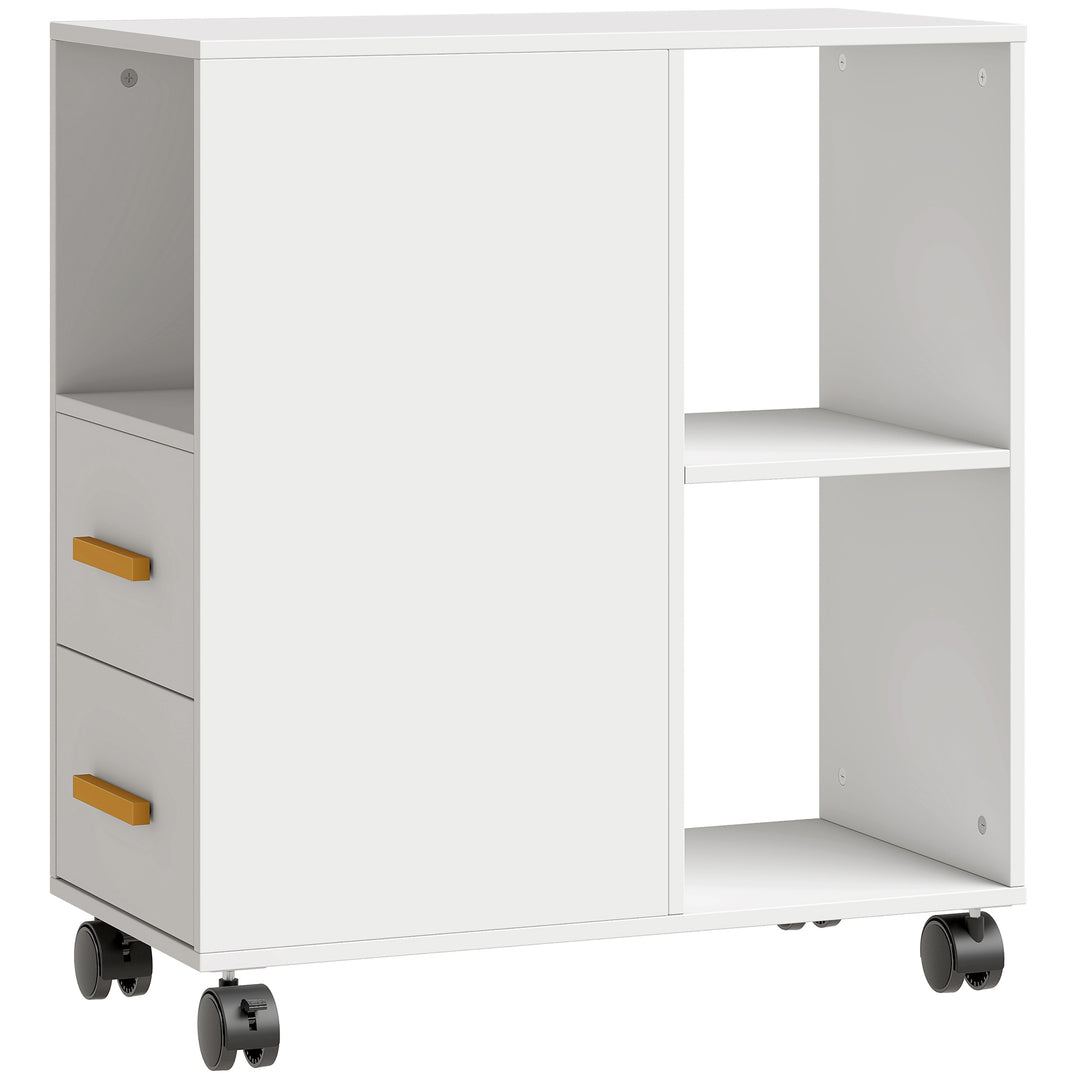 Printerstativ/bord med justerbar hylde, hjul til fax og scanner, 60 x 30 x 65 cm, hvid