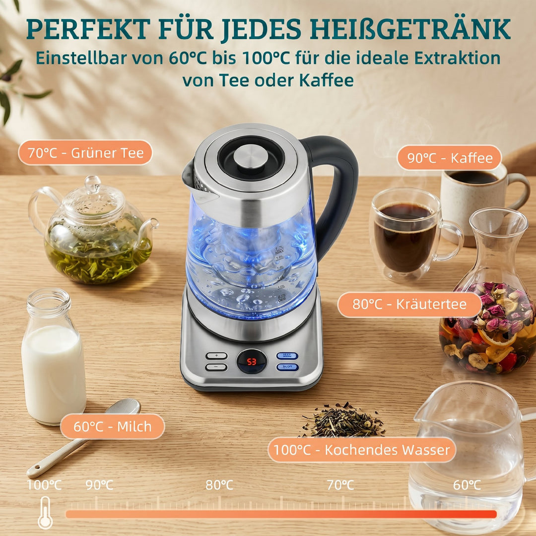 Elkedel, 1,7L hurtigtkogende 2200W elkedel med UK Strix termostat, tesi, varmholdningsfunktion