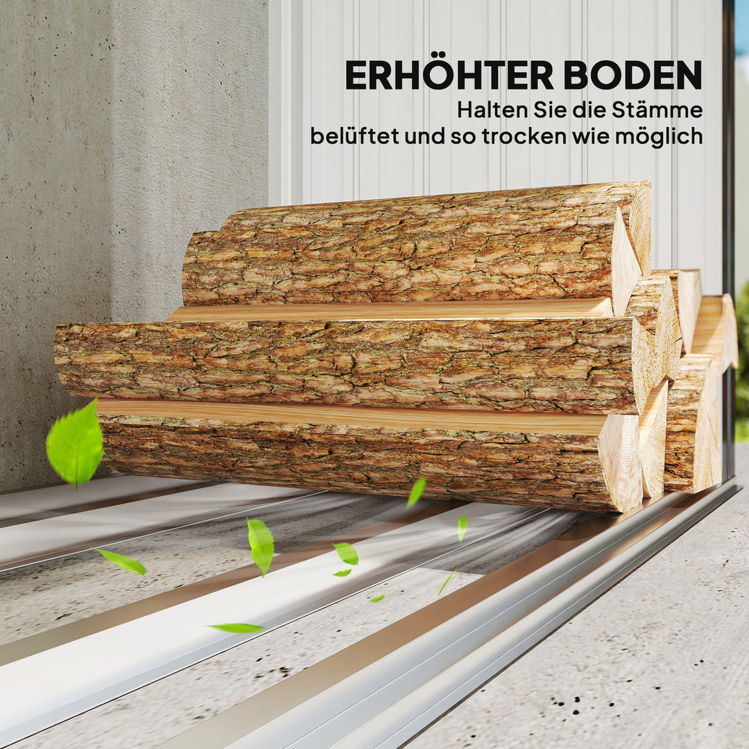 Brændeskur, brændeskur, stål, hævet gulv, skrånende tag, 150 x 66,5 x 150 cm, mørkegrå