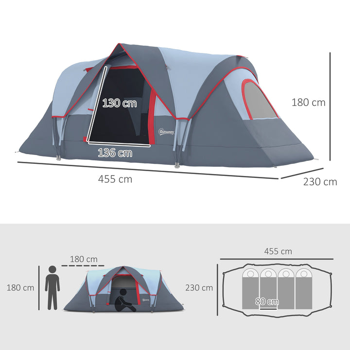 Campingtelt til 5-6 personer, robust, vandtæt familietelt med indgang, vindue og bæretaske; 3000 mm vandsøjletryk; tunneltelt/kupeltelt til camping, rejser og havebrug; lysegrå