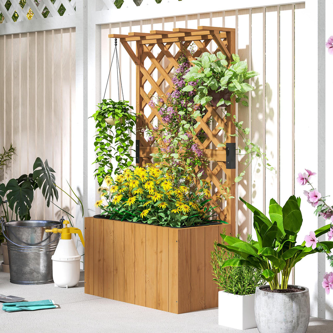 Hævet havebed med espalier, espalier, blomsterkasse, træ, haveespalier 64 x 33 x 122 cm naturligt træ