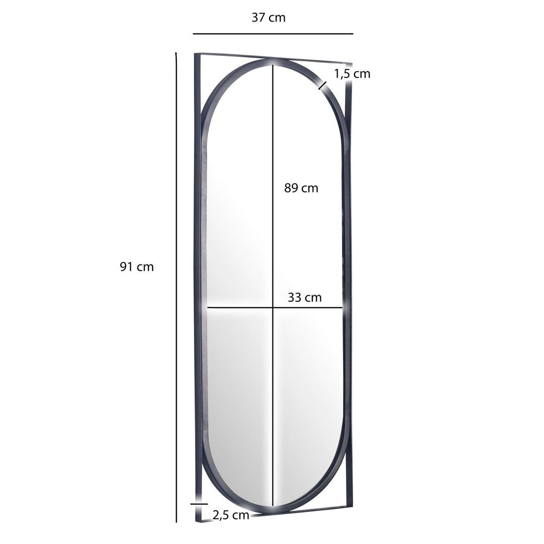 Enkel vægspejl i moderne design, spejlflade (BxH): 33 x 89 cm, ramme sort