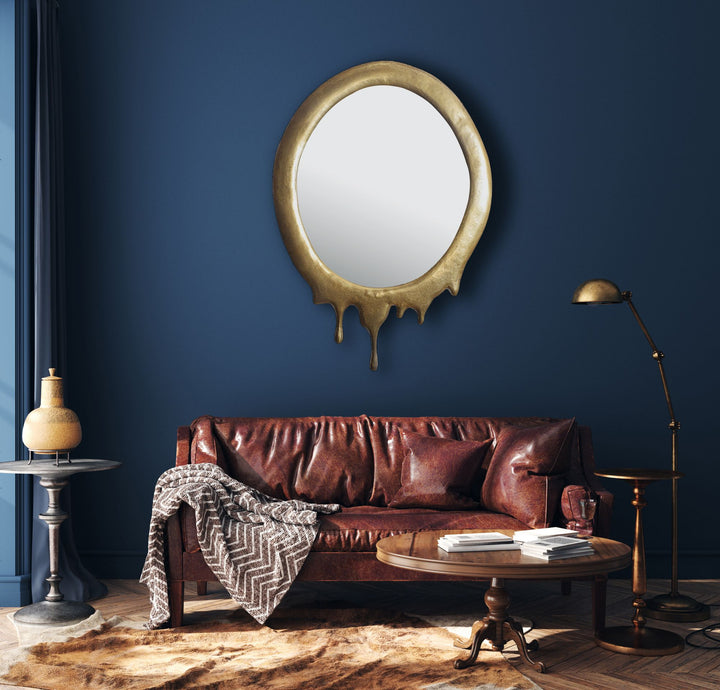 Vægspejl 50x71 cm metaldesign hængende spejl guld, ovalt aluminium dekorativt spejl med ramme, stort vægspejl, moderne spejl til entreen, garderobespejl