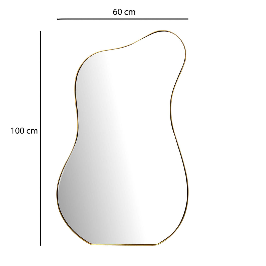 Moderne, asymmetrisk vægspejl i 60x100 cm med en dekorativ guld metalramme