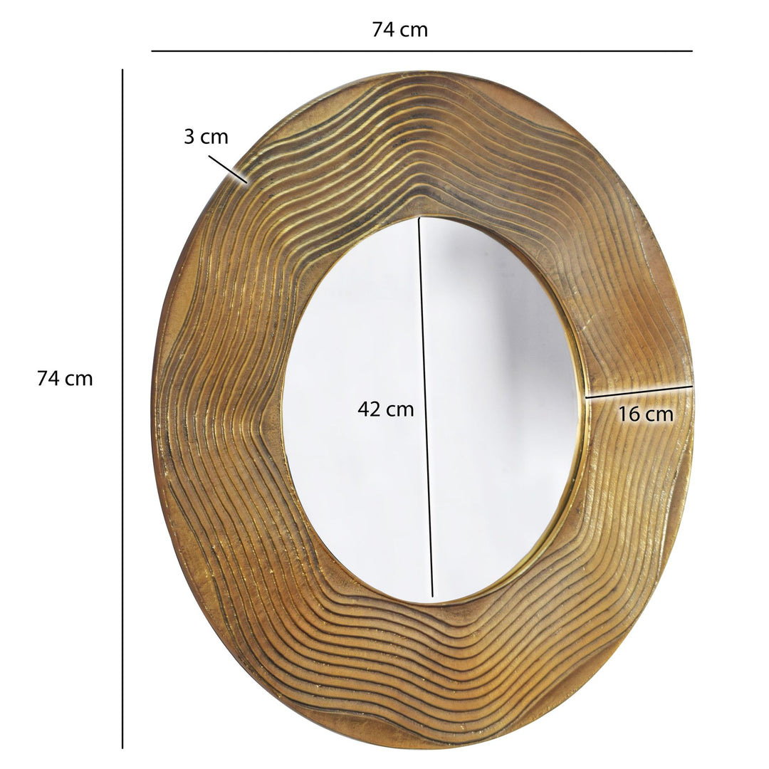 Æstetisk vægspejl i rund form, 74 cm, ramme guldfarvet