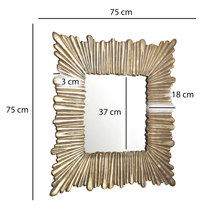 Æstetisk vægspejl i kvadratisk form, 75x75 cm, ramme guldfarvet