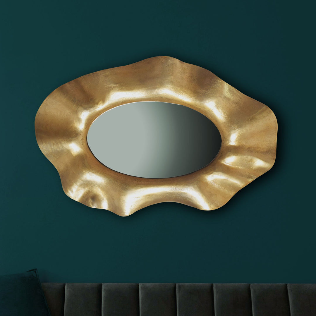 Asymmetrisk Vægspejl 60x90 cm i Guld Aluminium – Moderne Designspejl