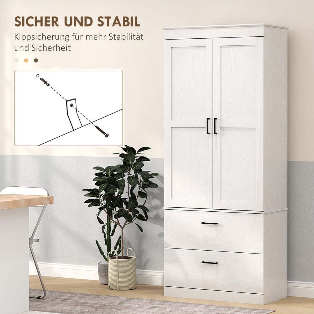 Fritstående køkkenskab med justerbare hylder og to brede skuffer til stue, køkken, hvid