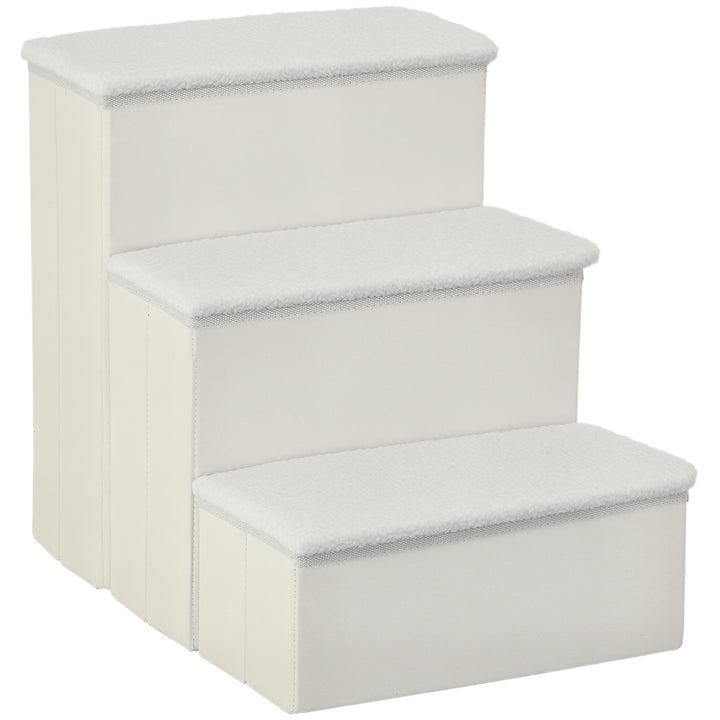 Kæledyrstrappe / kattetrappe / hundetrappe, sammenklappelig 3-trins, med opbevaringsplads, mdf, hvid 40 x 54 x 48 cm