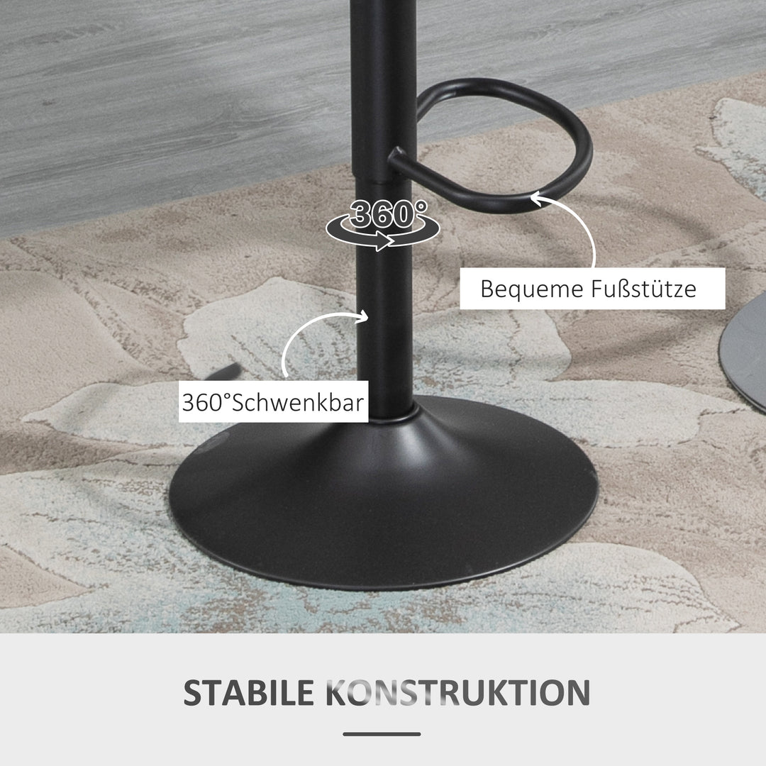 Barstolsæt med 2, læderlook, drejelig, højdejusterbar, fodstøtte, metalstel, 44 x 49 x 90-110 cm, grå