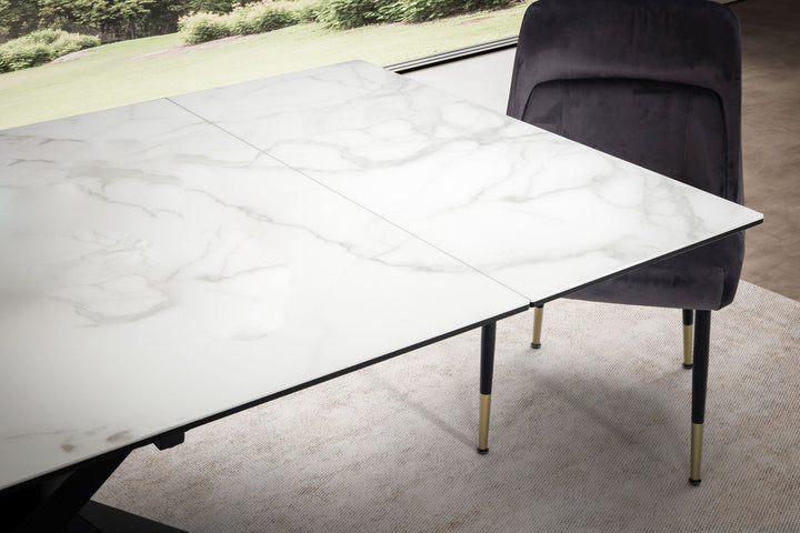 Udtrækkeligt spisebord 180-260 cm keramik glas hvid