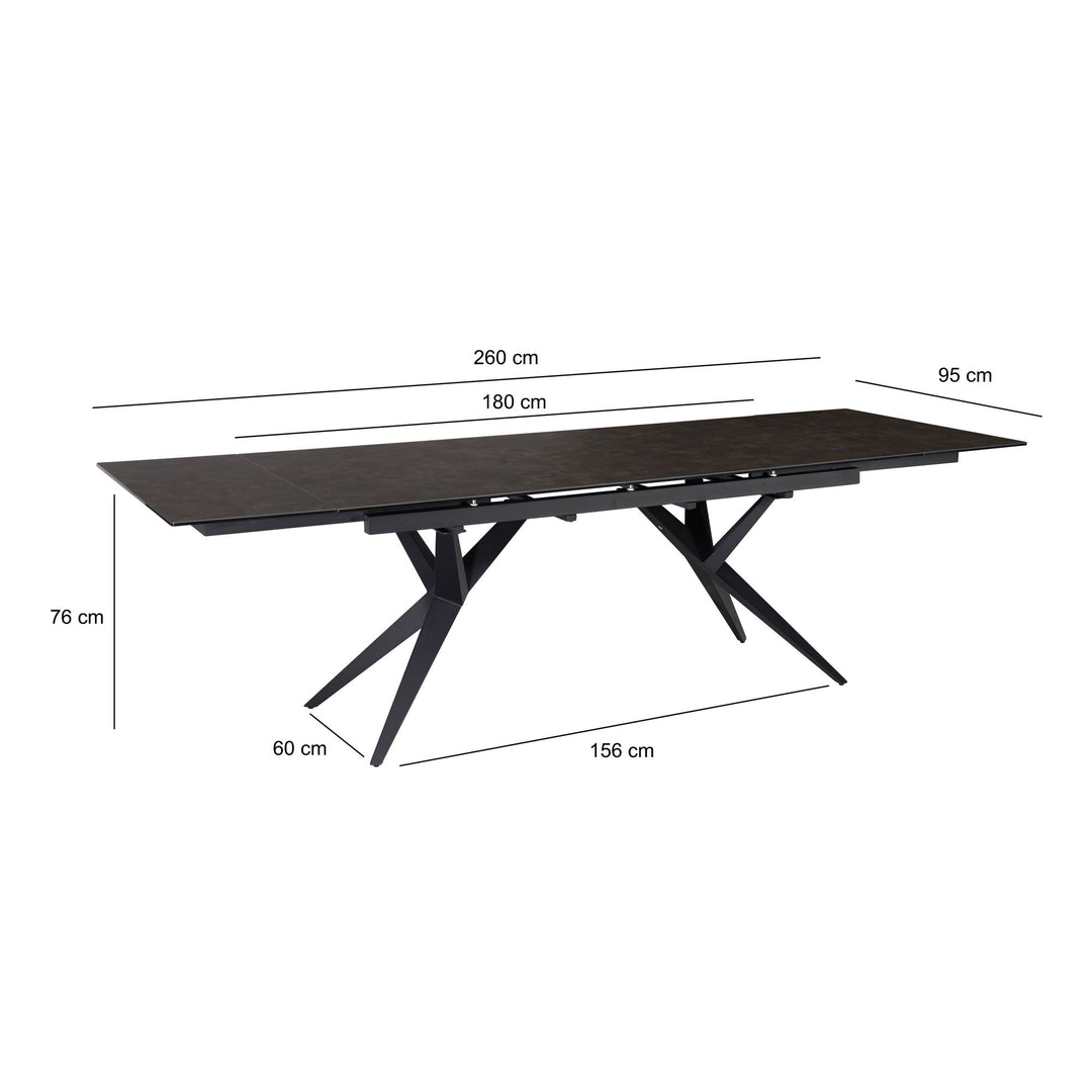 Udtrækkeligt spisebord 180-260 cm keramik glas sort