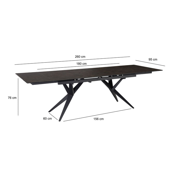 Udtrækkeligt spisebord 180-260 cm keramik glas sort