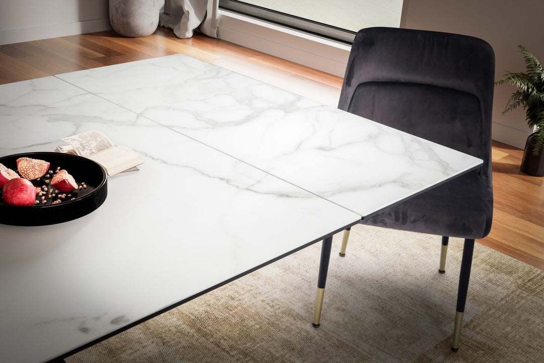Udtrækkeligt spisebord 180-260 cm keramik glas hvid