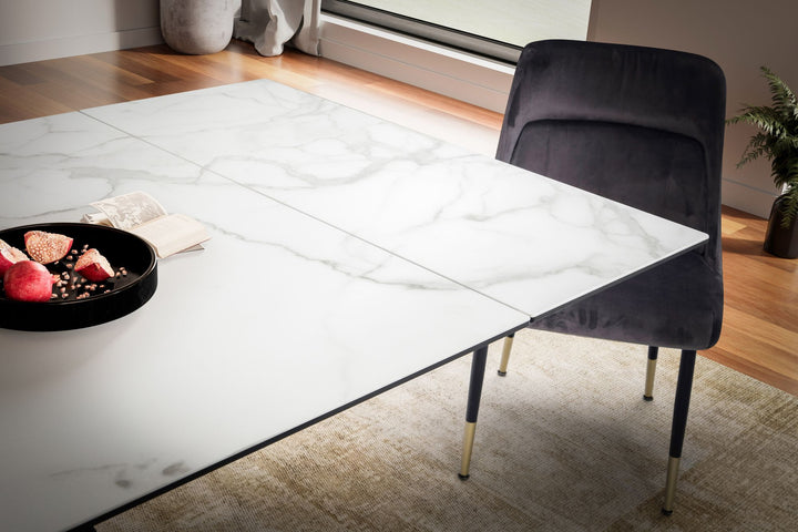 Udtrækkeligt spisebord 180-260 cm keramik glas hvid