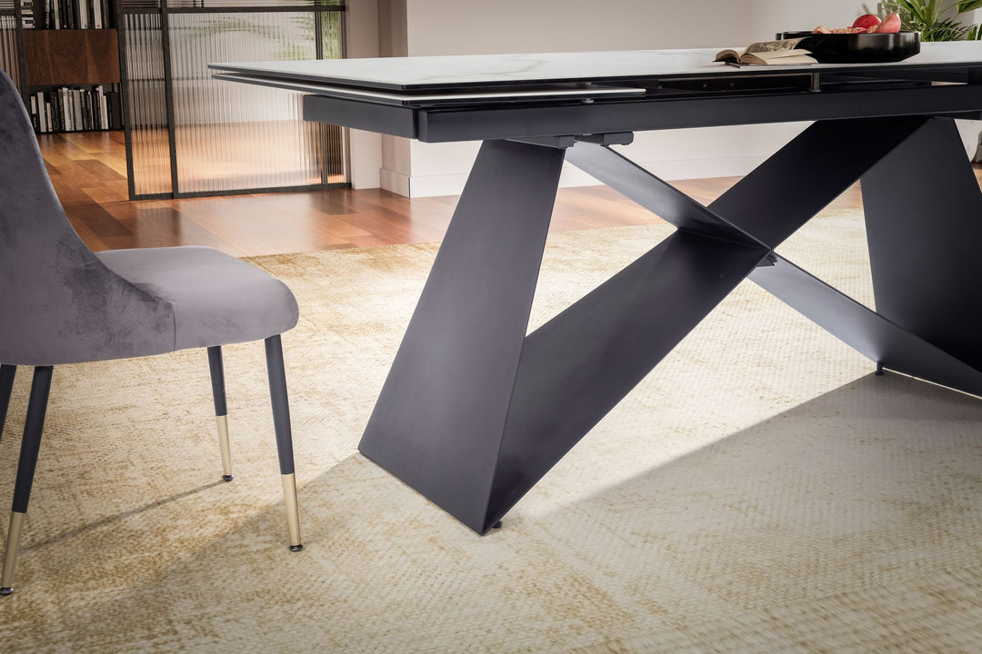 Udtrækkeligt spisebord 180-260 cm keramik glas hvid