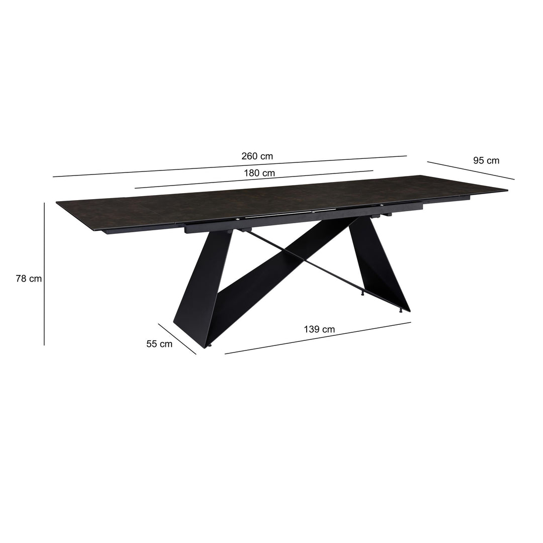 Udtrækkeligt spisebord 180-260 cm keramik glas sort
