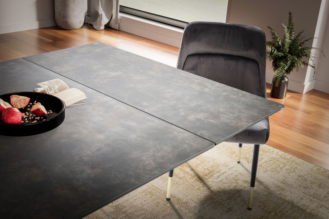 Udtrækkeligt spisebord 180-260 cm keramik glas sort