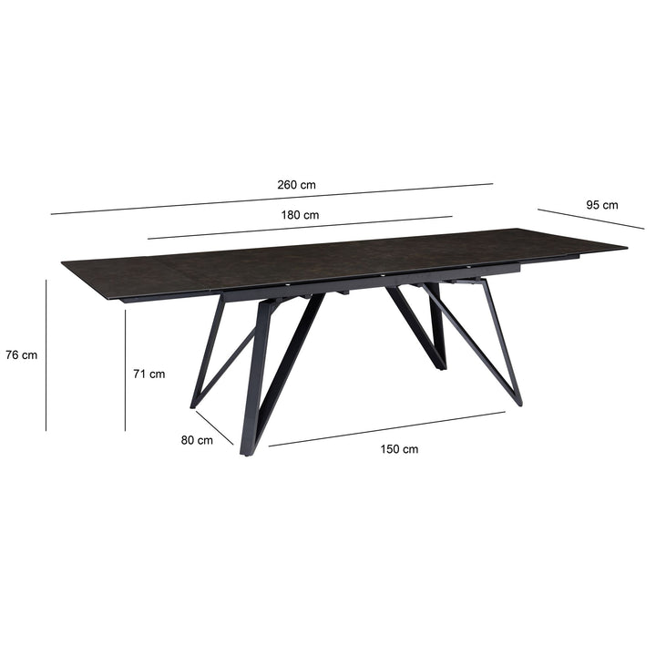 Udtrækkeligt spisebord 180-260 cm keramik glas sort