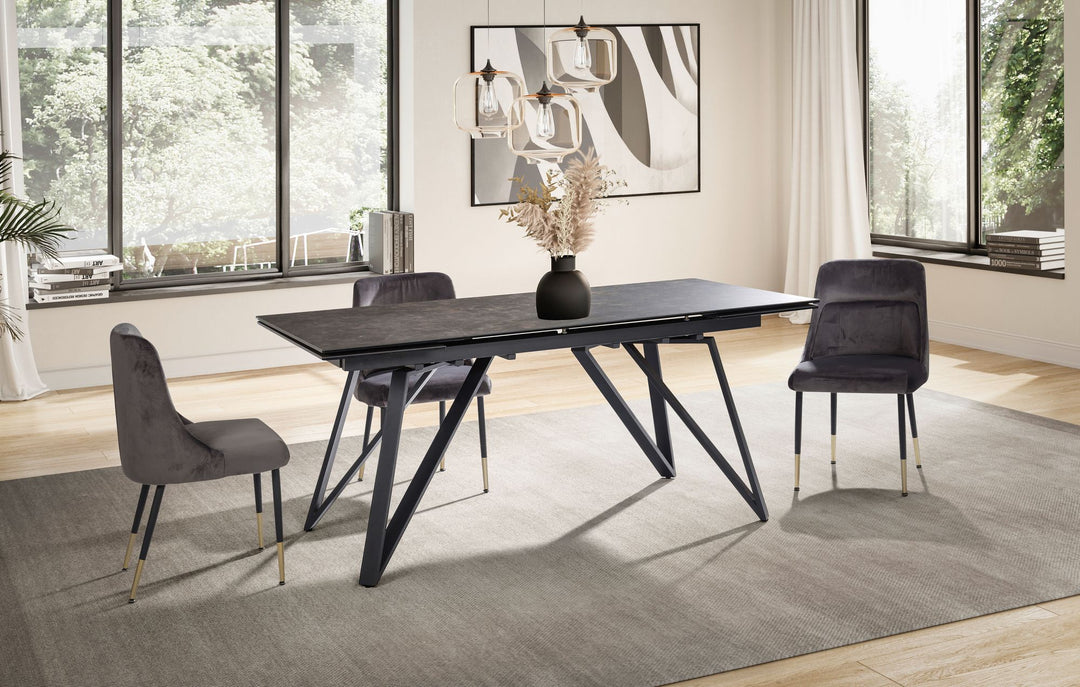 Udtrækkeligt spisebord 180-260 cm keramik glas sort
