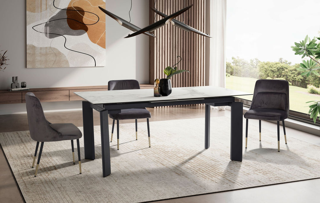Spisebord 180x95x77 cm Glaskeramik spisebord hvid marmor-look
