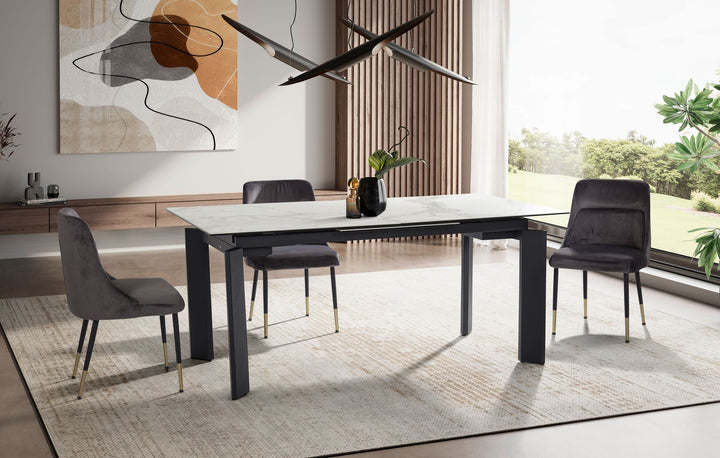 Spisebord 180x95x77 cm Glaskeramik spisebord hvid marmor-look