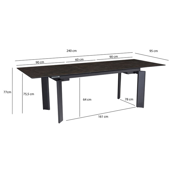Spisebord 180x95x77 cm Glaskeramik spisebord sort