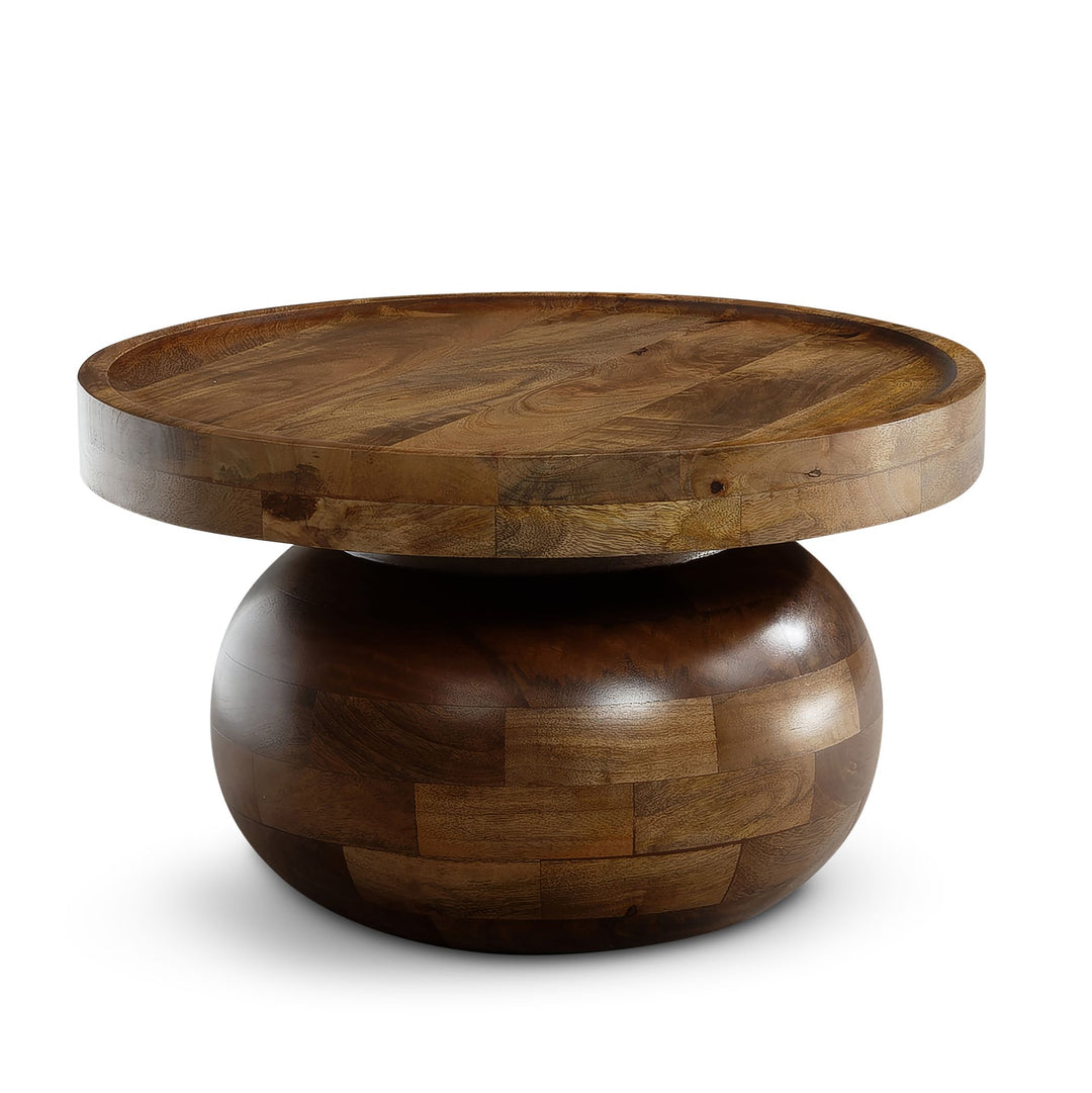 Sofabord 50x50x30,5 cm, massivt mangotræ, valnøddefinish, rundt sofabord, designer stuebord, lavt sofabord til stuen, moderne med naturlig træåring