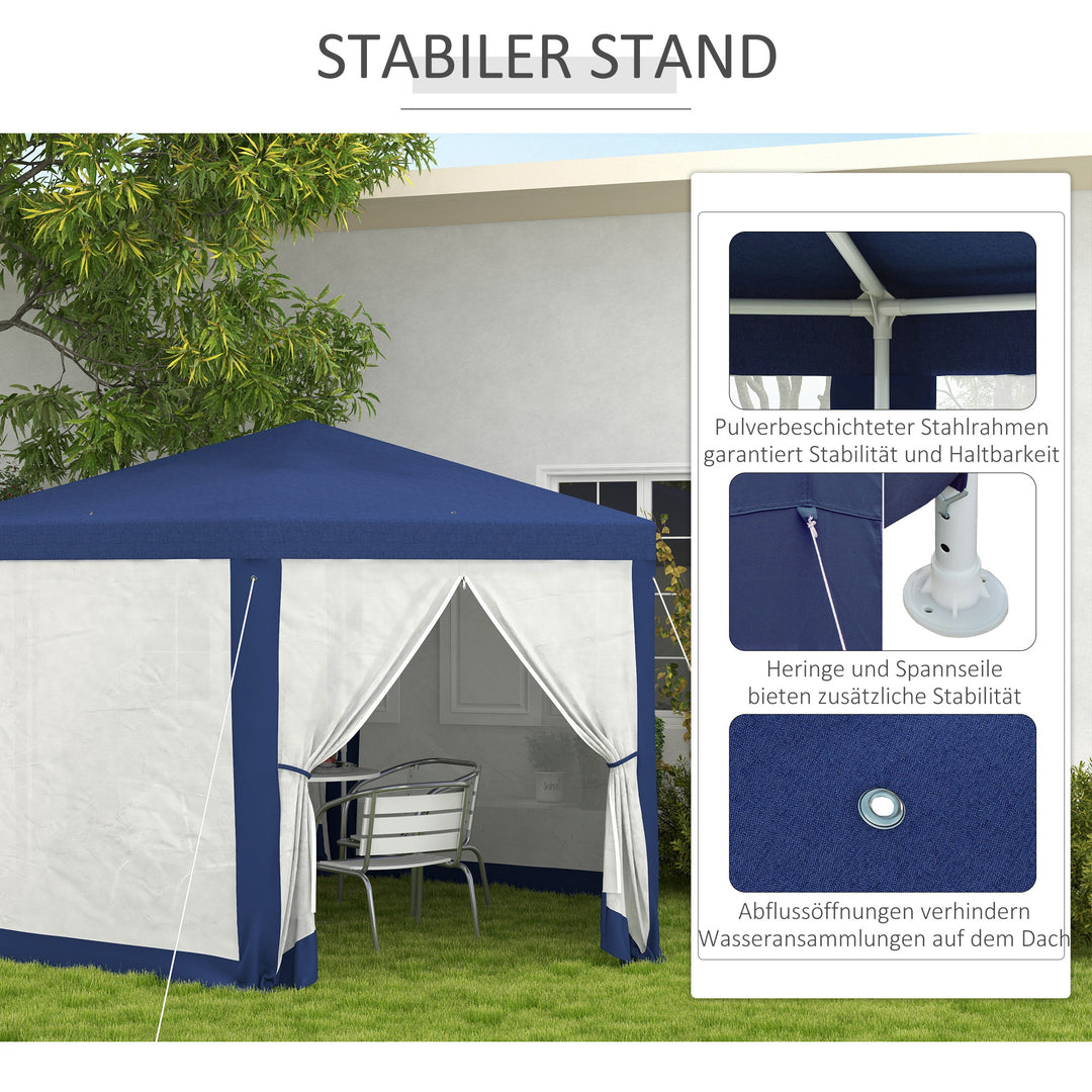 Havepavillon, sekskantet, netgardiner, metalramme, 3,94x3,412x2,5m, blå