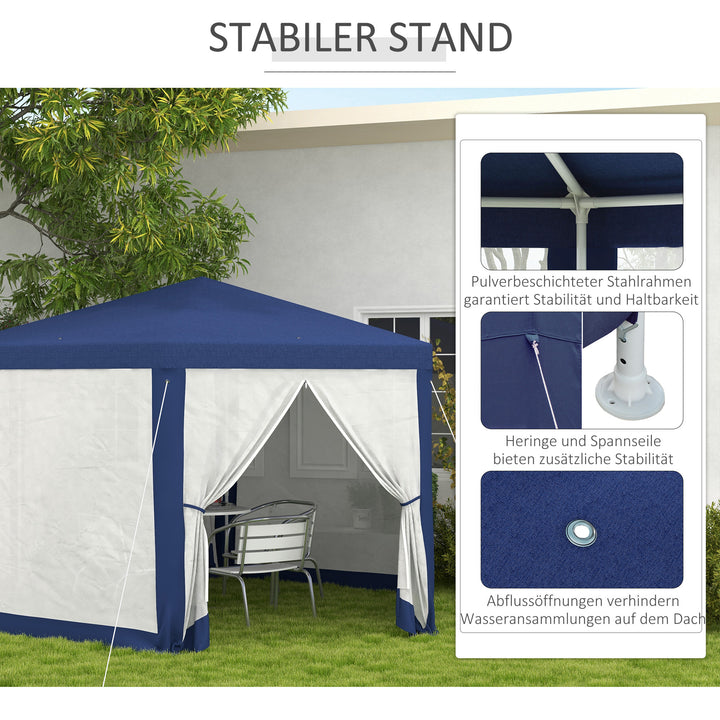 Havepavillon, sekskantet, netgardiner, metalramme, 3,94x3,412x2,5m, blå