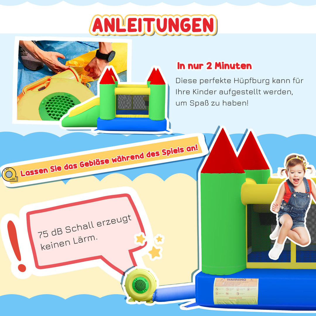 Hoppeborg med rutsjebane og sikkerhedsnet, op til 100 kg, 3-10 år, 300x180x160cm
