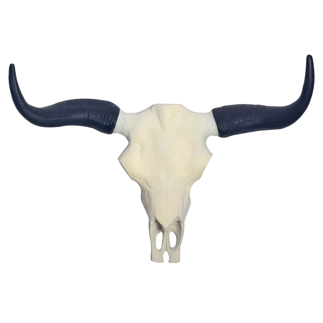 Dekorativt bøffelkraniegevir, hvidt, 55,5 cm, aluminiumsdesign, tyrehoved, moderne hornvægdekoration, vægskulptur med horn, metaljagttrofægevir, stor vægdekoration