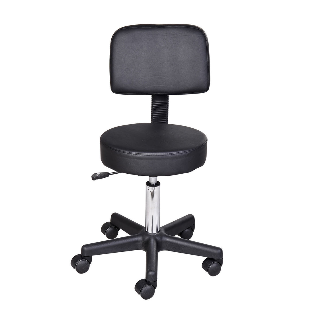 Højdejusterbar rulleskammel med ryglæn, drejeskammel 72-84 cm, 360° drejelig arbejdsskammel, kontorskammel til kontor, salon, massage, spa, sort