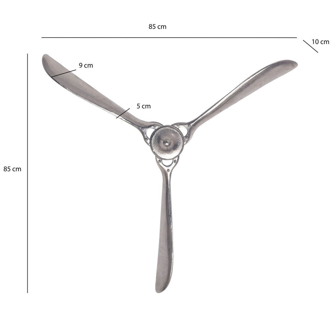 Dekorativ propel 85x85 cm sølvmetal flyvægpropel, boligindretning stor aluminiumsfigur, vægdekoration til hjemmet, XXL vægornament, moderne vægdekoration