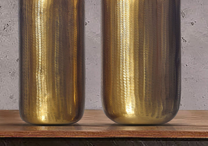 Dekorativ vase sæt med 2, aluminium guld cylinder blomstervaser, moderne, runde dekorative vaser, 2-delt sæt til blomster, aluminium bordvase, boligindretning, metal borddekoration, håndlavet