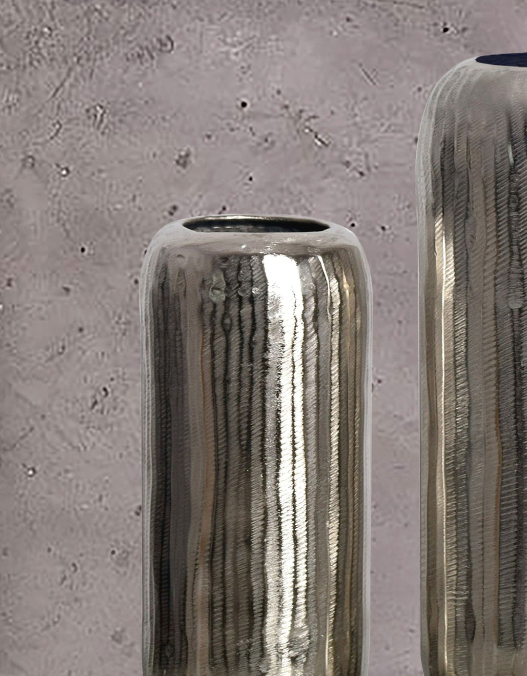 Dekorativ vase sæt med 2, aluminium sølv cylinder blomstervaser, moderne, runde dekorative vaser, 2-delt sæt til blomster, aluminium bordvase, boligindretning, metal borddekoration, håndlavet