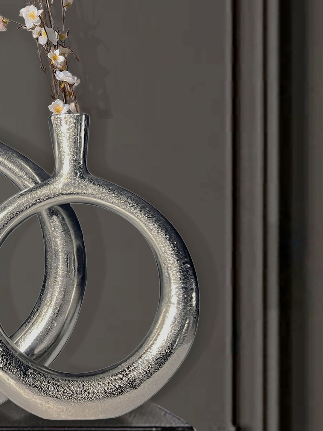 Dekorativ vase sæt med 2, aluminium sølv donut blomstervaser, moderne, runde dekorative vaser, 2-delt sæt til blomster, aluminium bordvase, boligindretning, borddekoration, håndlavet