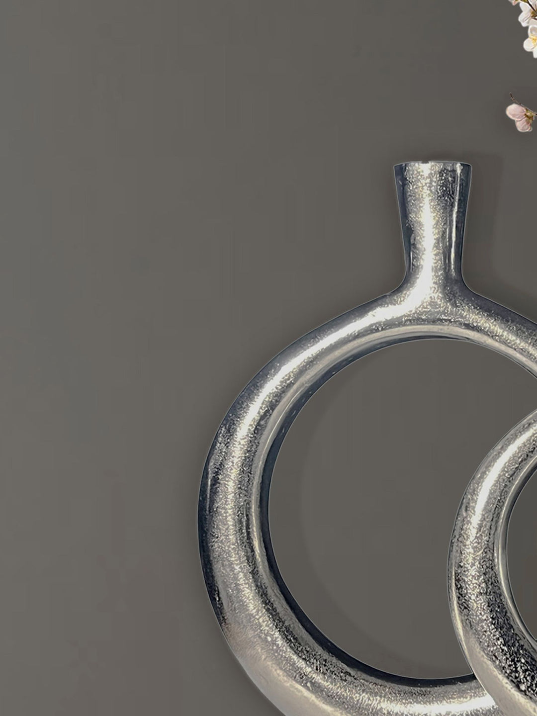 Dekorativ vase sæt med 2, aluminium sølv donut blomstervaser, moderne, runde dekorative vaser, 2-delt sæt til blomster, aluminium bordvase, boligindretning, borddekoration, håndlavet
