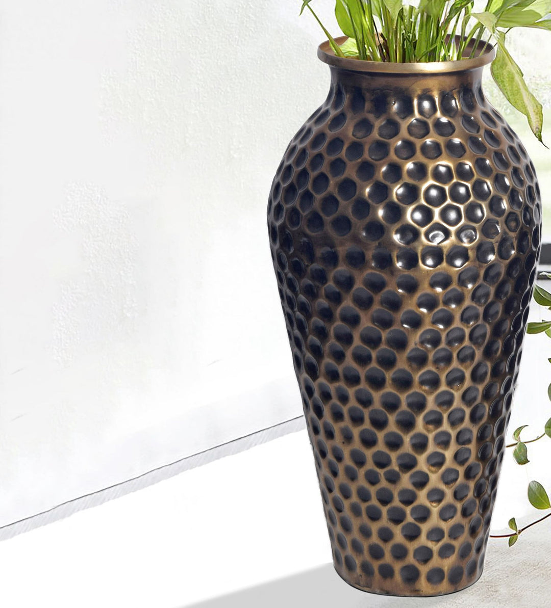 Dekorativ vase sæt med 2, aluminium guld amfora blomstervaser, moderne, runde dekorative vaser, 2-delt sæt til blomster, aluminium bordvase, boligindretning, metal borddekoration, håndlavet