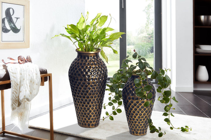 Dekorativ vase sæt med 2, aluminium guld amfora blomstervaser, moderne, runde dekorative vaser, 2-delt sæt til blomster, aluminium bordvase, boligindretning, metal borddekoration, håndlavet