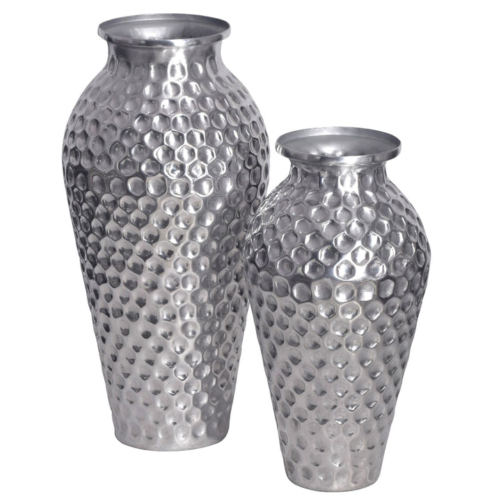 Dekorativ vase sæt med 2, aluminium sølv amfora blomstervaser, moderne, runde dekorative vaser, 2-delt sæt til blomster, aluminium bordvase, boligindretning, metal borddekoration, håndlavet