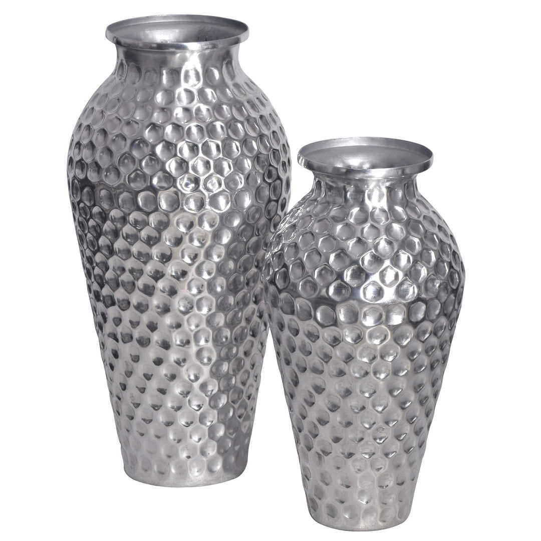 Dekorativ vase sæt med 2, aluminium sølv amfora blomstervaser, moderne, runde dekorative vaser, 2-delt sæt til blomster, aluminium bordvase, boligindretning, metal borddekoration, håndlavet