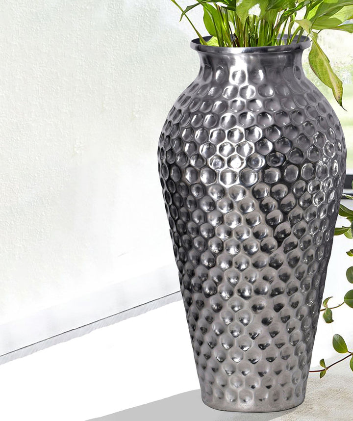 Dekorativ vase sæt med 2, aluminium sølv amfora blomstervaser, moderne, runde dekorative vaser, 2-delt sæt til blomster, aluminium bordvase, boligindretning, metal borddekoration, håndlavet