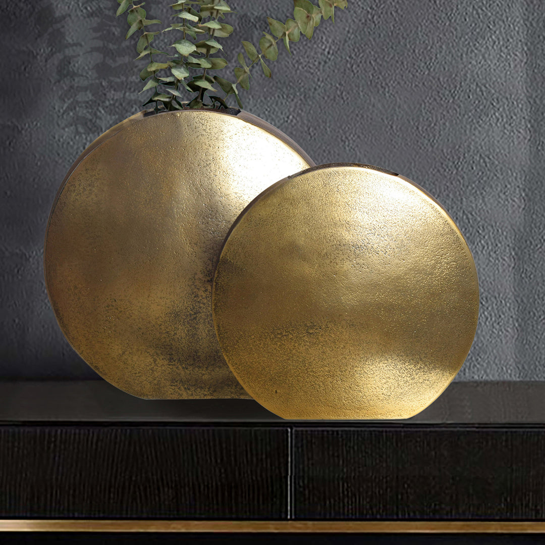 Dekorativ vase sæt med 2 aluminium guld blomstervase, håndlavet