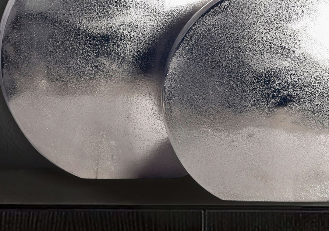 Dekorativ vase sæt med 2, aluminium sølv, moderne blomstervaser, runde dekorative vaser, 2-delt sæt til blomster, aluminiums bordvase, boligindretning, metal borddekoration, håndlavet