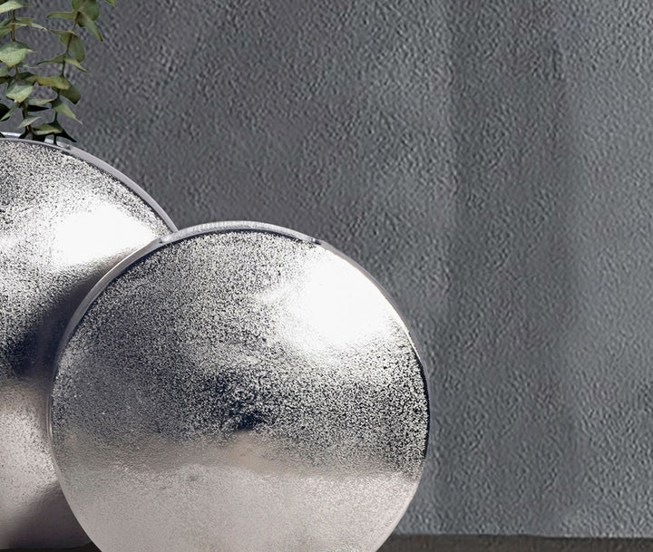 Dekorativ vase sæt med 2, aluminium sølv, moderne blomstervaser, runde dekorative vaser, 2-delt sæt til blomster, aluminiums bordvase, boligindretning, metal borddekoration, håndlavet