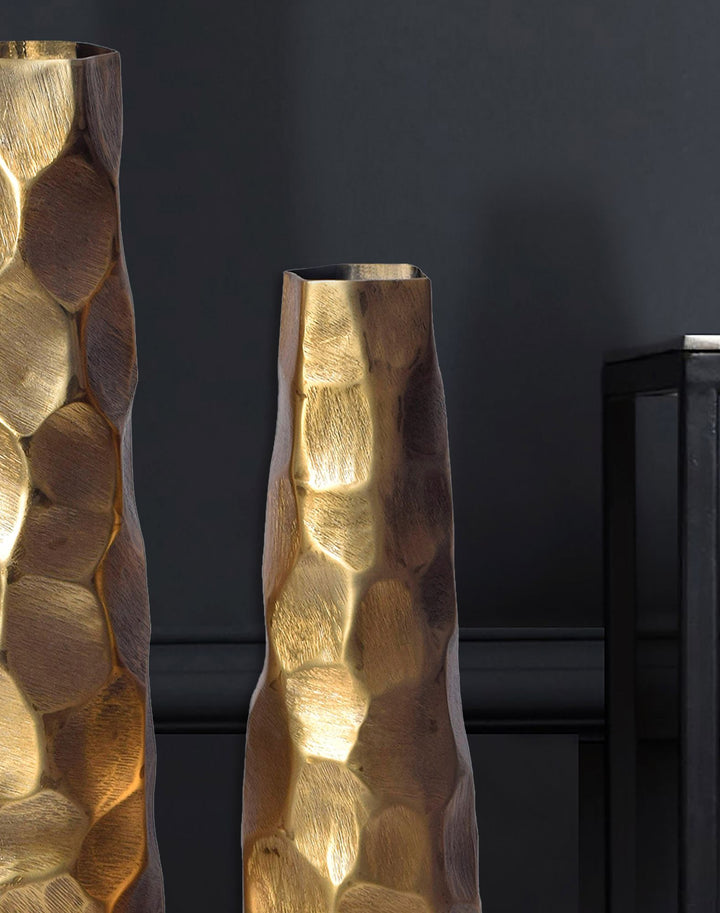 Dekorativ vase sæt med 2 aluminium guld blomstervaser,håndlavet